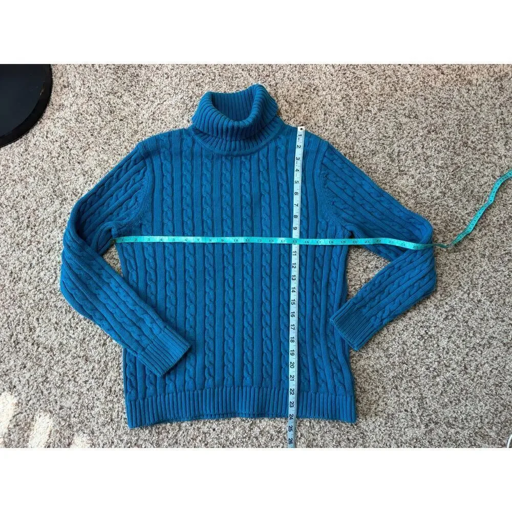 L.L. Bean Blue Cable knit turtle neck Sweater, Size Large , 100% Cotton